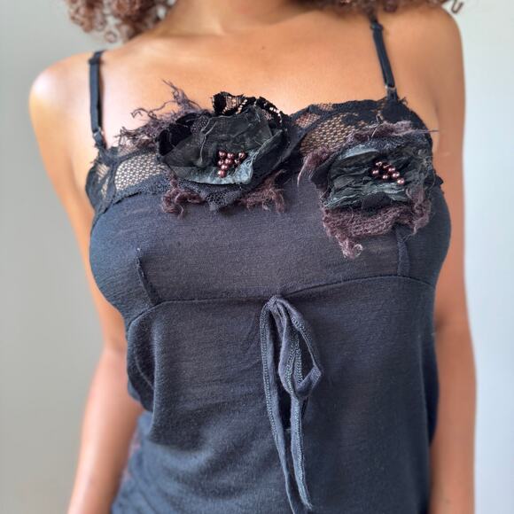 Vintage Sandro Ferrone Italian Mohair-Blend Lace Appliqué Cami (S) - Picture 2 of 14